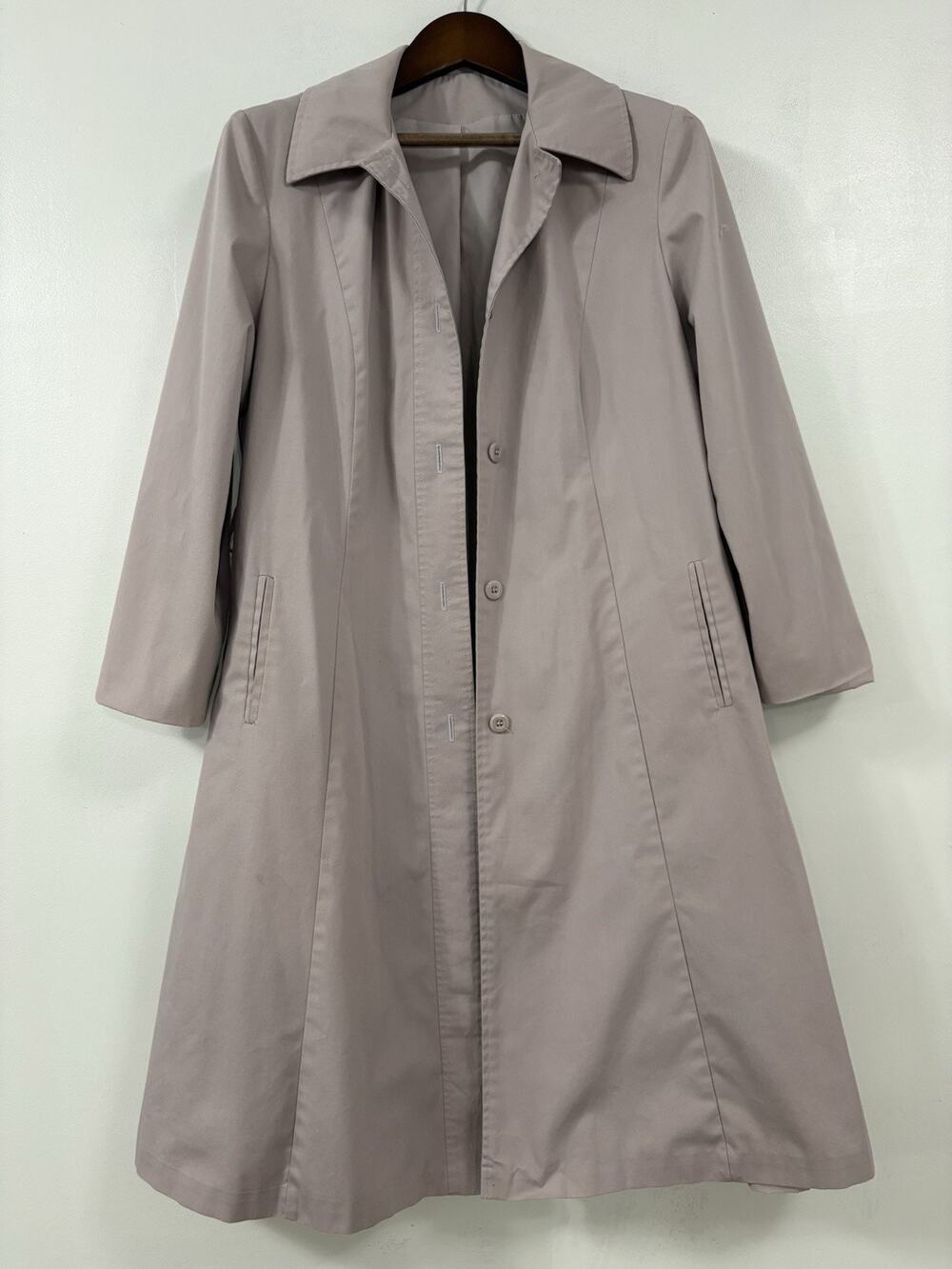Vintage Sears Womens 16P Mauve Pink Long Raincoat Trench Coat A Line